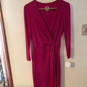 NWT Anne Klein Dress 6  V-Neck Stretch Faux Wrap Dress 3/4 Sleeve See Pics